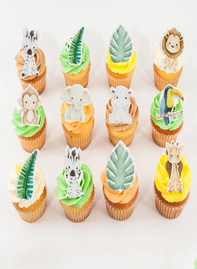Ephlyn 54Pcs Edible Jungle Safari Animal Theme Cupcake Toppers Wafer Paper Jungle Safari Animal Cake Toppers Dessert Muffin Cake Picks Cake Decoration for Baby Shower Birthday Party Supplies - Image 4