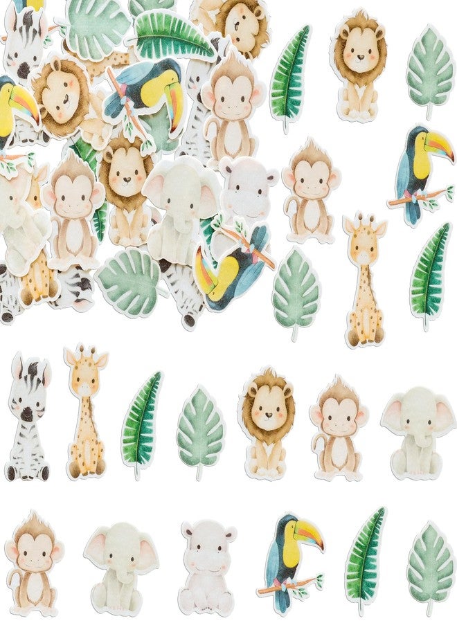 Ephlyn 54Pcs Edible Jungle Safari Animal Theme Cupcake Toppers Wafer Paper Jungle Safari Animal Cake Toppers Dessert Muffin Cake Picks Cake Decoration for Baby Shower Birthday Party Supplies - Image 3