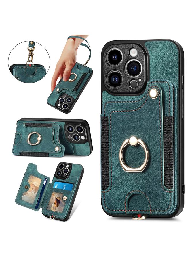 S-TOP Case For iPhone 13 Retro Skin-feel Ring Multi-card Wallet Phone Case - Image 5