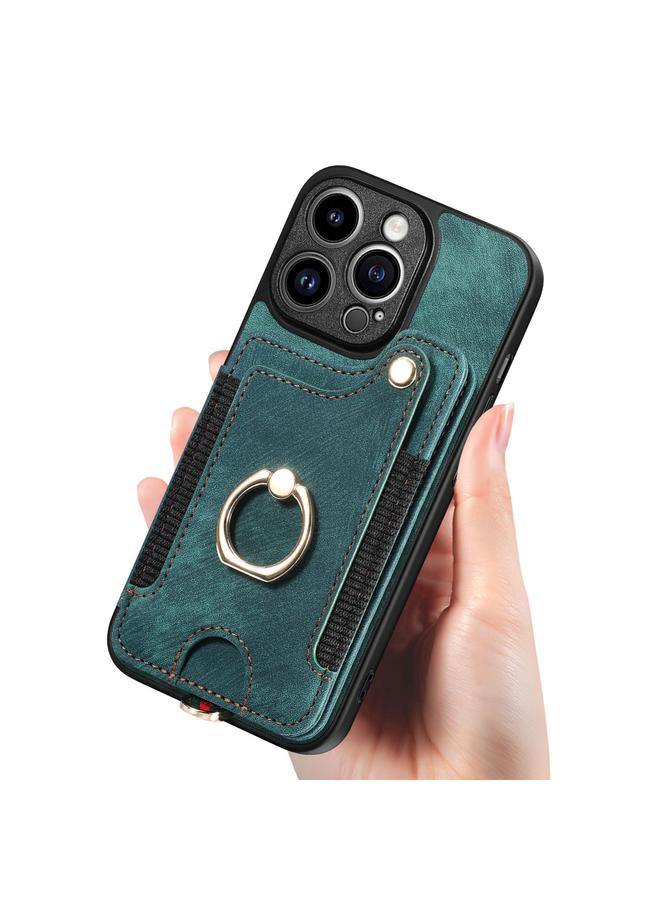 S-TOP Case For iPhone 13 Retro Skin-feel Ring Multi-card Wallet Phone Case - Image 4