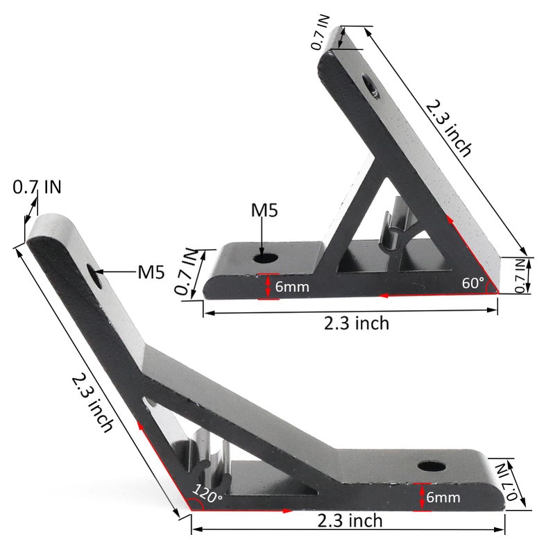 Blccloy 3Pcs 60Deg  3Pcs 120Deg 2020 Aluminum Extrusion T Slot Angle Bracket 20 Series Extruded Hardware 60 Degree Joint Corner Connector For 60 120 Degree 20/20 80 20 2040 Black Aluminum Profile - Image 3