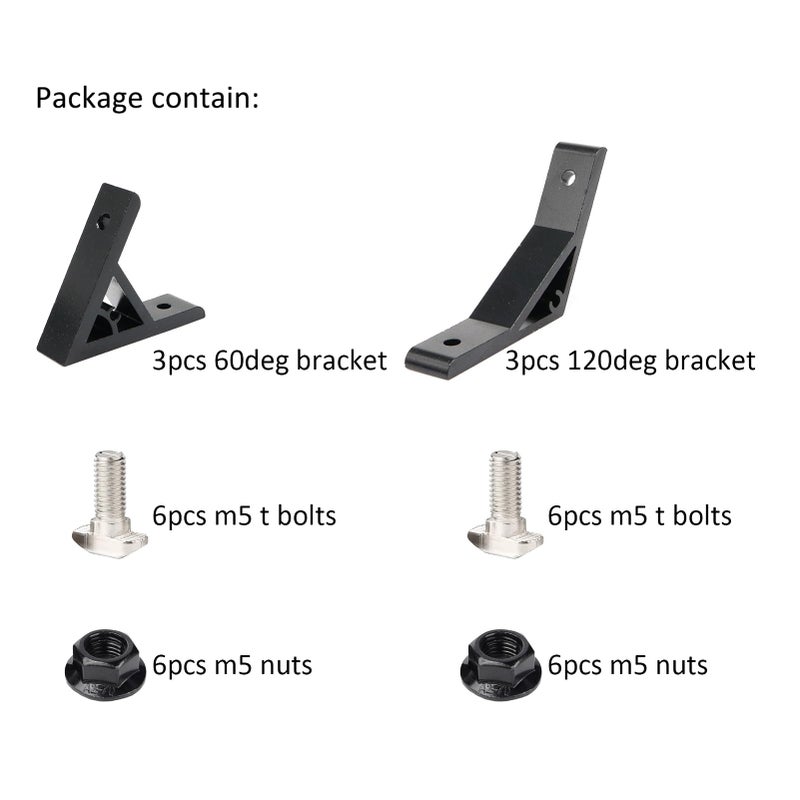 Blccloy 3Pcs 60Deg  3Pcs 120Deg 2020 Aluminum Extrusion T Slot Angle Bracket 20 Series Extruded Hardware 60 Degree Joint Corner Connector For 60 120 Degree 20/20 80 20 2040 Black Aluminum Profile - Image 2