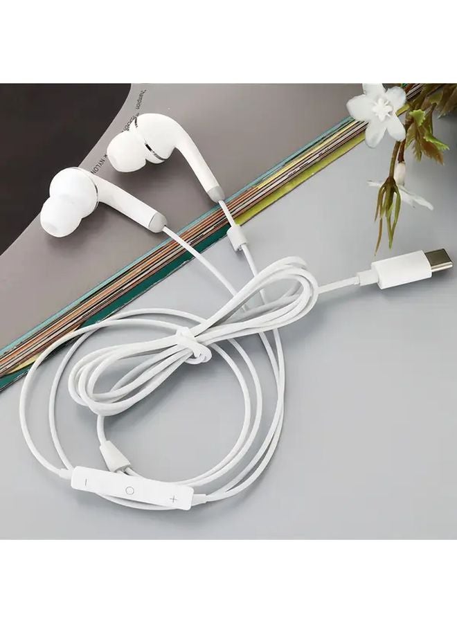 White USB Type C Wired Earbuds with Microphone Noise Cancelling In Ear Headphones - Image 1