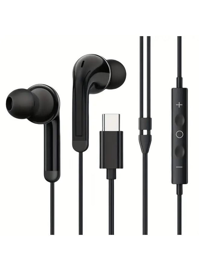 White USB Type C Wired Earbuds with Microphone Noise Cancelling In Ear Headphones - Image 2