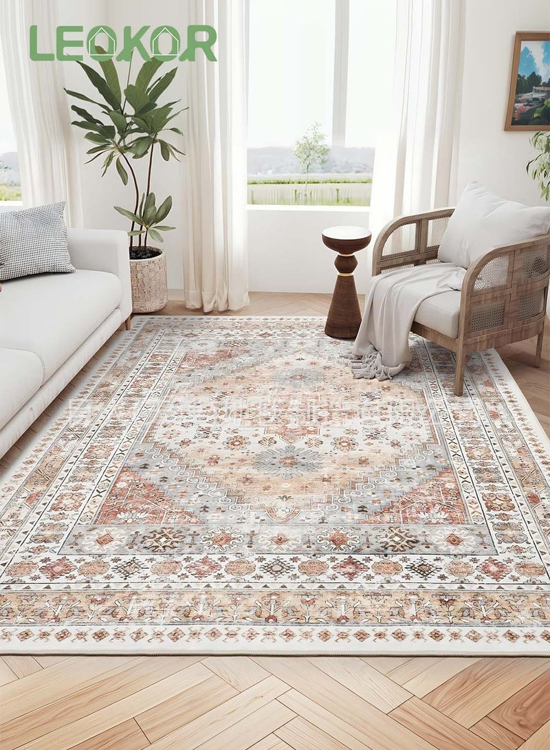 LEOKOR Vintage Area Rug with Non-Slip Backing, Washed Printing Dirt-Resistant and Water-Absorbent Floor Mat, Soft Large Rugs for Living Room Bedroom Dining Room 120*160CM - Image 2