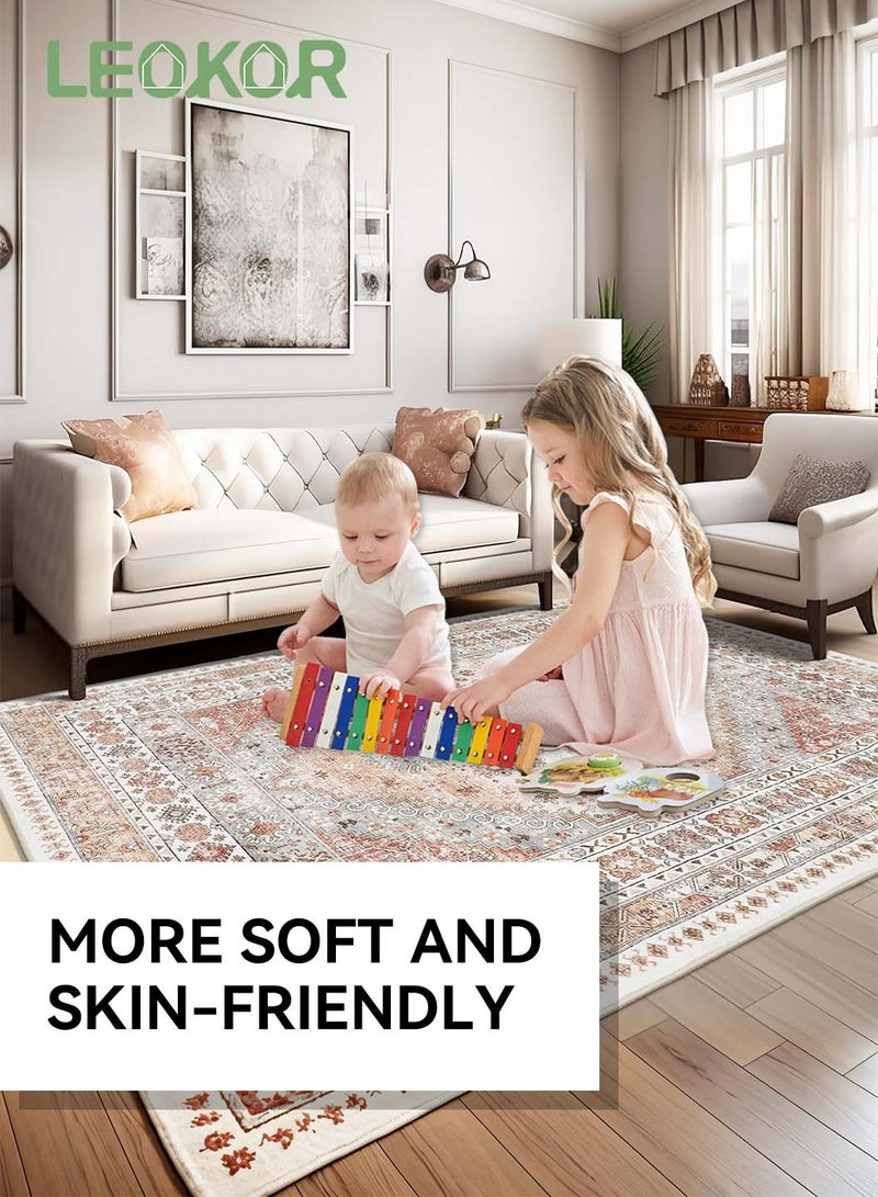 LEOKOR Vintage Area Rug with Non-Slip Backing, Washed Printing Dirt-Resistant and Water-Absorbent Floor Mat, Soft Large Rugs for Living Room Bedroom Dining Room 120*160CM - Image 3