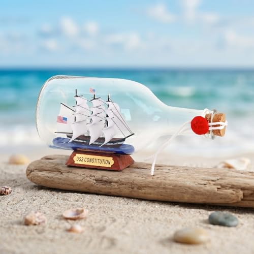 NAUTIMALL Black Pearl Caribbean Pirate Model Ship in a Bottle Glass Ornament Table top Nautical Home Decoration Mayflower USS Constitution USCG Eagle Gift for boy (Constitution 9") - Image 3