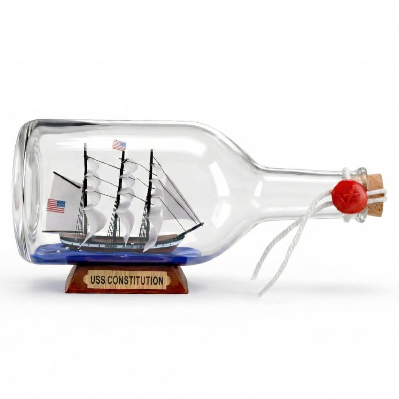 NAUTIMALL Black Pearl Caribbean Pirate Model Ship in a Bottle Glass Ornament Table top Nautical Home Decoration Mayflower USS Constitution USCG Eagle Gift for boy (Constitution 9") - Image 5