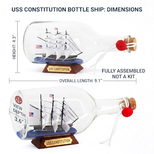 NAUTIMALL Black Pearl Caribbean Pirate Model Ship in a Bottle Glass Ornament Table top Nautical Home Decoration Mayflower USS Constitution USCG Eagle Gift for boy (Constitution 9") - Image 2