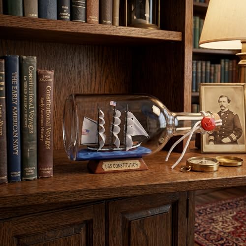 NAUTIMALL Black Pearl Caribbean Pirate Model Ship in a Bottle Glass Ornament Table top Nautical Home Decoration Mayflower USS Constitution USCG Eagle Gift for boy (Constitution 9") - Image 4