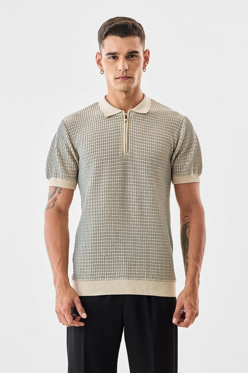 سنيتش تي شيرت بولو محبوك بسحاب بقصة عادية