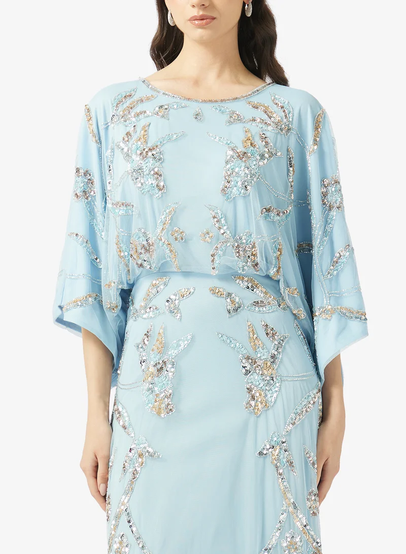 Frock and Frill  Embellished Flared Sleeve Maxi Dress for Women | Best Price UAE