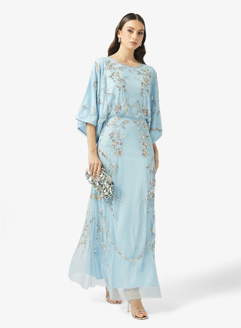 Frock and Frill  Embellished Flared Sleeve Maxi Dress for Women | Best Price UAE
