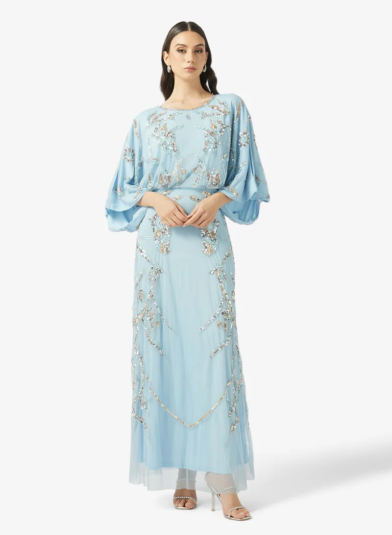 Embellished Flared Sleeve Maxi Dress