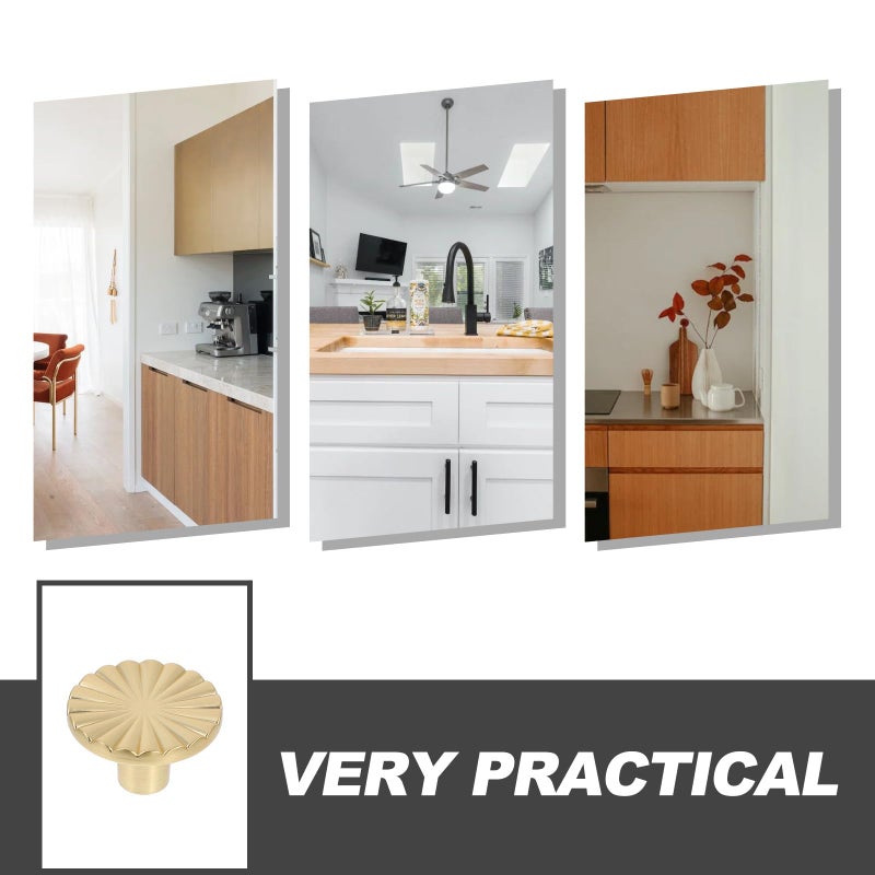 Brushed Brass Fan Shaped Cabinet Knobs And Pulls 6pcs For Kitchen Bathroom Furniture - Image 4
