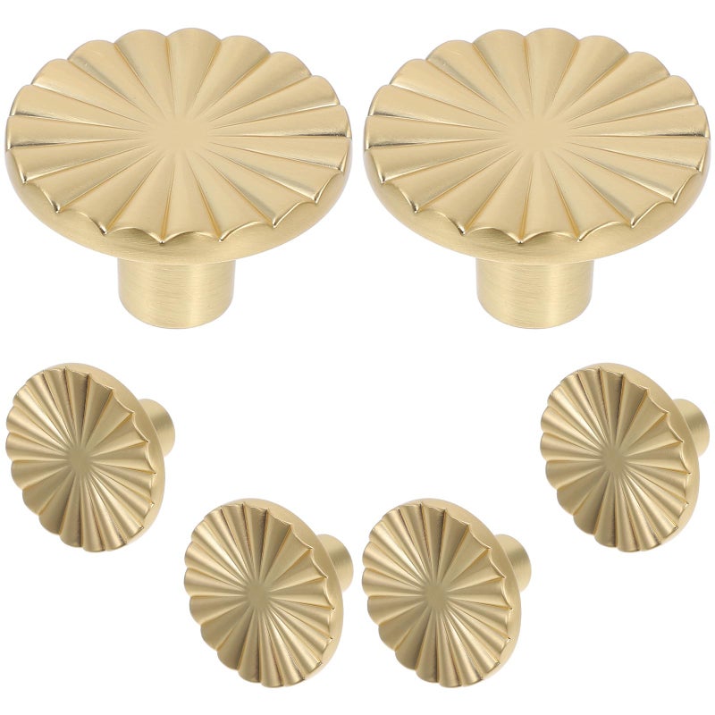 Brushed Brass Fan Shaped Cabinet Knobs And Pulls 6pcs For Kitchen Bathroom Furniture - Image 2