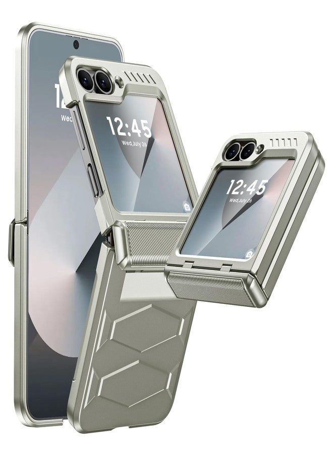 جراب Vizvera لهاتف Samsung Galaxy Z Flip 6 مع حماية للمفصل، وواقي شاشة مدمج، وغطاء هاتف شامل مقاوم للصدمات لهاتف Z Flip 6/Z Flip 7 FE - تيتانيوم طبيعي - Image 1