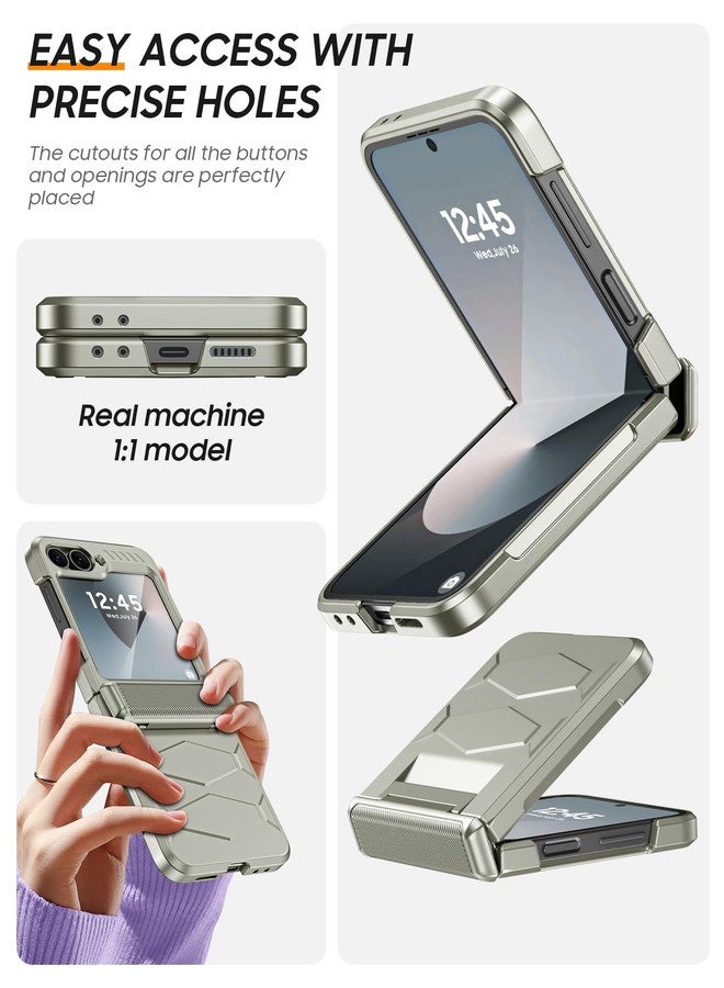 جراب Vizvera لهاتف Samsung Galaxy Z Flip 6 مع حماية للمفصل، وواقي شاشة مدمج، وغطاء هاتف شامل مقاوم للصدمات لهاتف Z Flip 6/Z Flip 7 FE - تيتانيوم طبيعي - Image 5