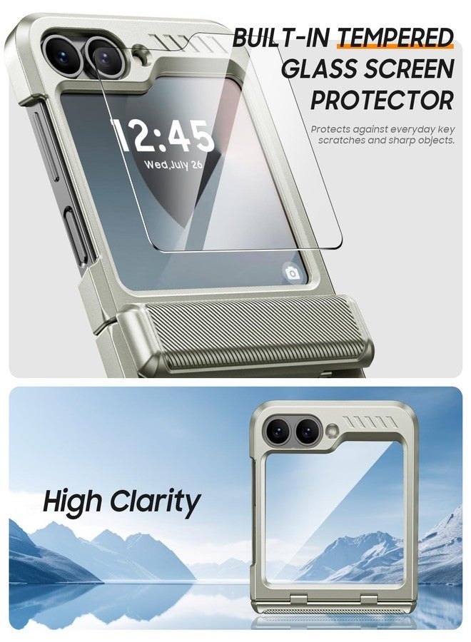 جراب Vizvera لهاتف Samsung Galaxy Z Flip 6 مع حماية للمفصل، وواقي شاشة مدمج، وغطاء هاتف شامل مقاوم للصدمات لهاتف Z Flip 6/Z Flip 7 FE - تيتانيوم طبيعي - Image 3