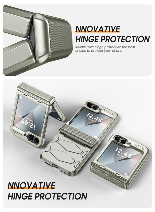 جراب Vizvera لهاتف Samsung Galaxy Z Flip 6 مع حماية للمفصل، وواقي شاشة مدمج، وغطاء هاتف شامل مقاوم للصدمات لهاتف Z Flip 6/Z Flip 7 FE - تيتانيوم طبيعي - Image 2