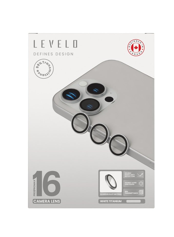 LEVELO Trio Lens Protector for iPhone 16 Pro/Pro Max / Anti Fingerprint / 9H Hardness Glass / Double Sided Anti Reflection and Durable Camera lens Protector - White Titanium - Image 3