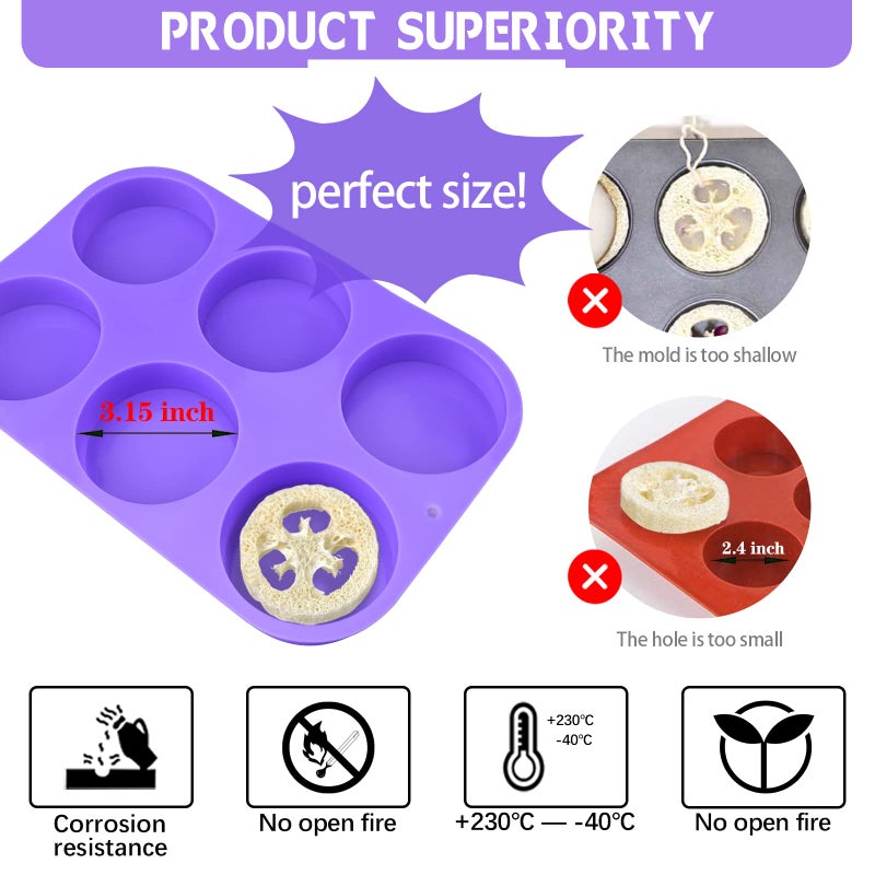 Moukiween Big Round Silicone Soap Molds, 3 Inch Cylinder Silicone Mold for Loofah Soap Making, Shower Steamer, Bath Bombs, Lotion Bars (Set of 2) - Image 3