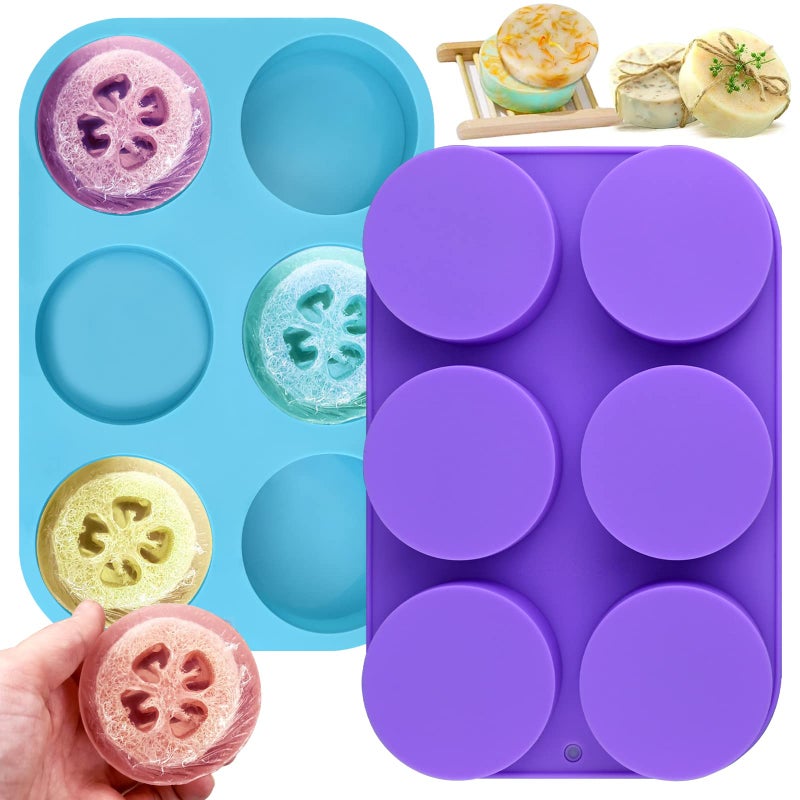 Moukiween Big Round Silicone Soap Molds, 3 Inch Cylinder Silicone Mold for Loofah Soap Making, Shower Steamer, Bath Bombs, Lotion Bars (Set of 2) - Image 1