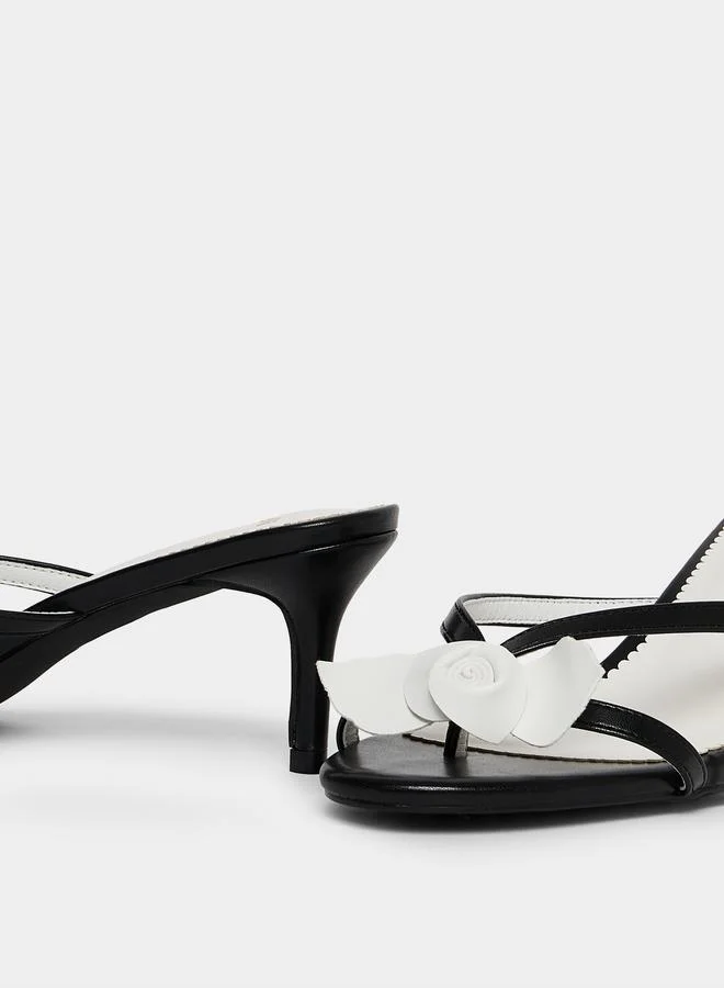 Styli Black High Heel Sandals with Floral Detail