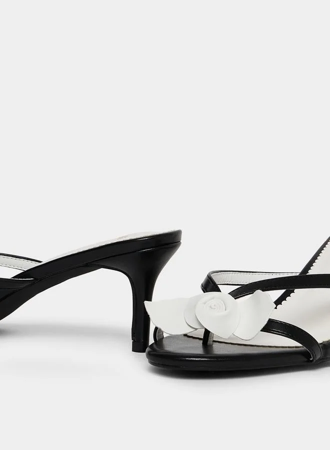 Styli Black High Heel Sandals with Floral Detail