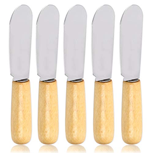 ACKLLR 5 Pack Stainless Steel Straight Edge Wide Butter Spreader with Wood Handle Deluxe Sandwich Cream Cheese Condiment Spreader Set Kitchen Tools, 4 Inches - Image 1