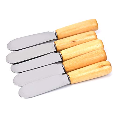 ACKLLR 5 Pack Stainless Steel Straight Edge Wide Butter Spreader with Wood Handle Deluxe Sandwich Cream Cheese Condiment Spreader Set Kitchen Tools, 4 Inches - Image 3