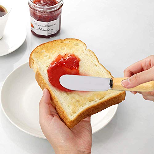 ACKLLR 5 Pack Stainless Steel Straight Edge Wide Butter Spreader with Wood Handle Deluxe Sandwich Cream Cheese Condiment Spreader Set Kitchen Tools, 4 Inches - Image 4