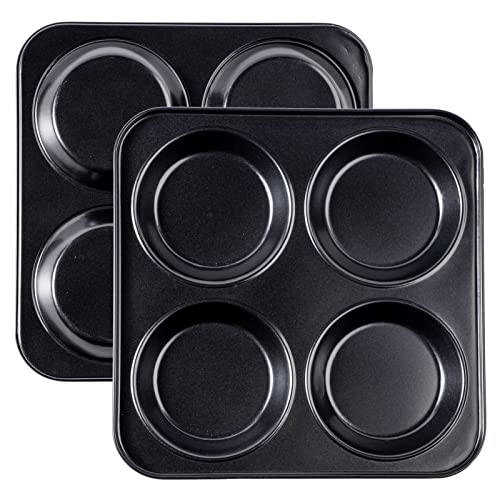 Yomvzake Yorkshire Pudding Pan, 4 Inch Muffin Top Pans 2 Pack Nonstick Hamburger Whoopie Pie Pan Egg Sandwich Molds Small Round Bread Roll Baking Trays for Cloud Bread Egg Corn Bread - Image 1