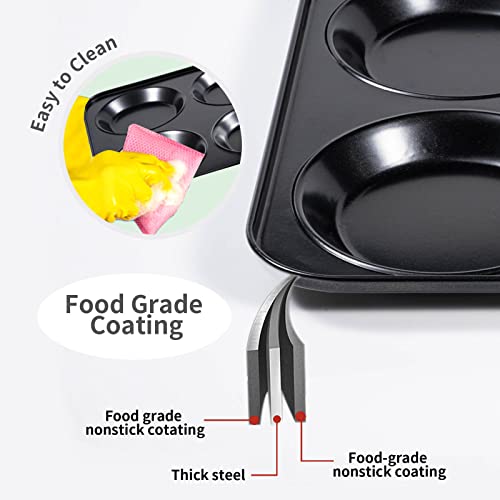 Yomvzake Yorkshire Pudding Pan, 4 Inch Muffin Top Pans 2 Pack Nonstick Hamburger Whoopie Pie Pan Egg Sandwich Molds Small Round Bread Roll Baking Trays for Cloud Bread Egg Corn Bread - Image 4