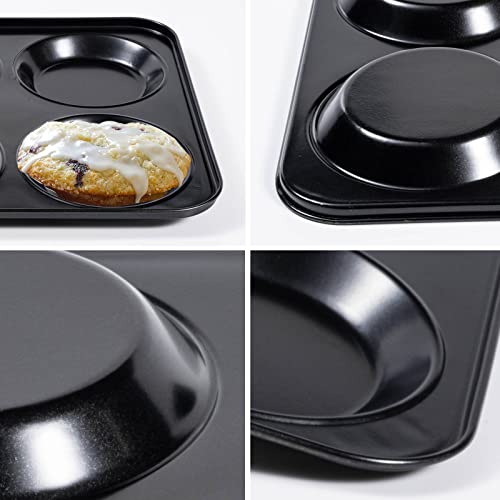 Yomvzake Yorkshire Pudding Pan, 4 Inch Muffin Top Pans 2 Pack Nonstick Hamburger Whoopie Pie Pan Egg Sandwich Molds Small Round Bread Roll Baking Trays for Cloud Bread Egg Corn Bread - Image 3