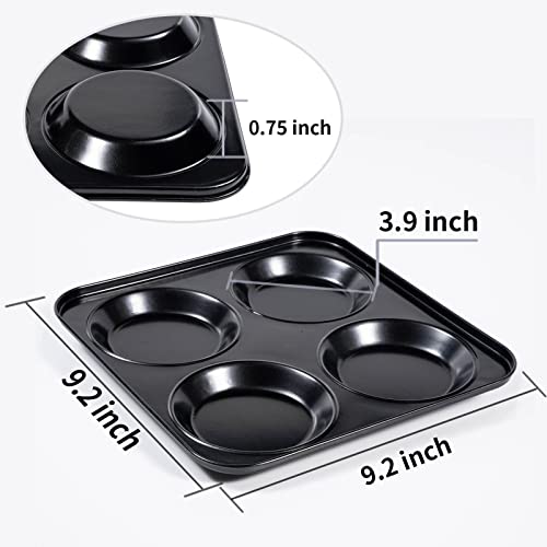 Yomvzake Yorkshire Pudding Pan, 4 Inch Muffin Top Pans 2 Pack Nonstick Hamburger Whoopie Pie Pan Egg Sandwich Molds Small Round Bread Roll Baking Trays for Cloud Bread Egg Corn Bread - Image 5