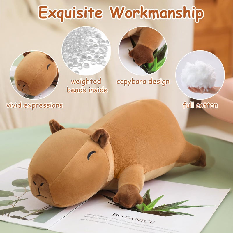 SQEQE Weighted Capybara Plush  Weighted Capybara Stuffed Animal for Anxiety  Cute Capybara Plushies Soft Capybara Pillow Toy Gift for Kids Adults 9.8 Inch  0.8 lbs - Image 3