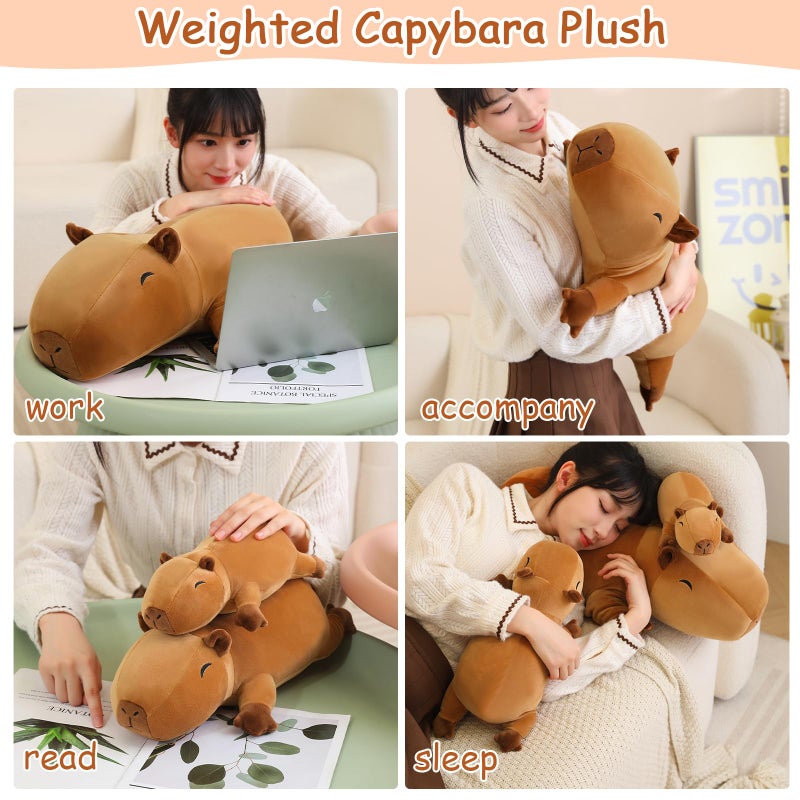 SQEQE Weighted Capybara Plush  Weighted Capybara Stuffed Animal for Anxiety  Cute Capybara Plushies Soft Capybara Pillow Toy Gift for Kids Adults 9.8 Inch  0.8 lbs - Image 4