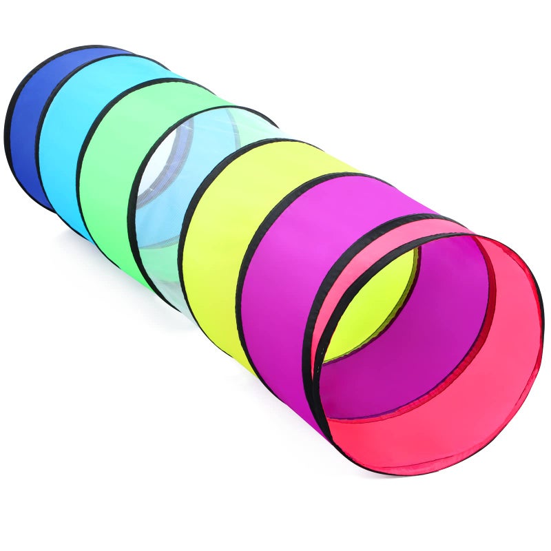 SweHouse Colorful Baby Play Tunnel for Toddlers with Mesh Window Cat Toy for Dogs Pets Kids Crawling Play Tent Pop Up Toddlers Tunnel Indoor Outdoor Toy Gift Rainbow Baby Tunnel - Image 3