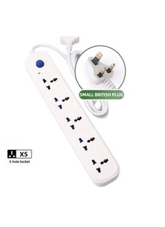T I G O Universal Power Strips Extension Cord with 5 way Outlets with switch, Universal Plug Adapter, Charging Socket with 5 meter Extension Cord (White)  - Image 1