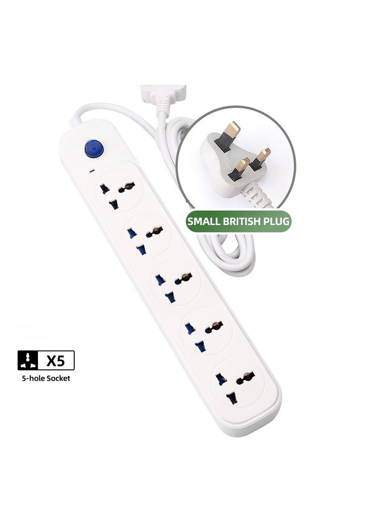 T I G O Universal Power Strips Extension Cord with 5 way Outlets with switch, Universal Plug Adapter, Charging Socket with 5 meter Extension Cord (White)  - Image 1