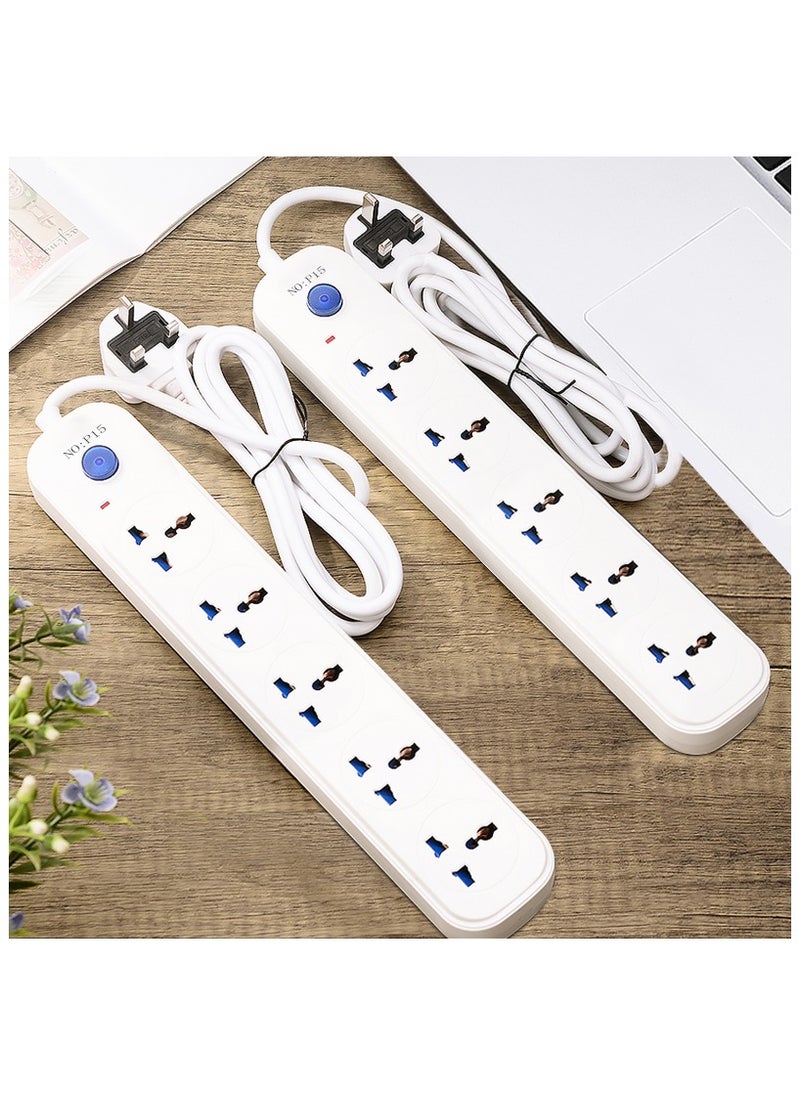 T I G O Universal Power Strips Extension Cord with 5 way Outlets with switch, Universal Plug Adapter, Charging Socket with 5 meter Extension Cord (White)  - Image 2