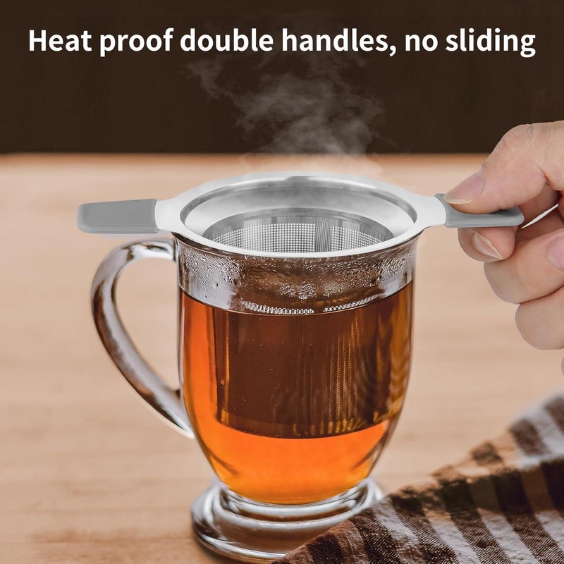 Ohtomber Tea Infuser Strainers, Stainless Steel Loose Leaf Tea Strainer Stepper with Heat Proof Double Handles, Extra Fine Mesh Ball Infusers, Diffuser Holder Filter for Mugs - Image 5