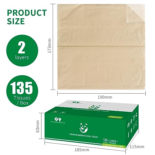 QingYa Unbleached Bamboo Facial Tissues 12 Boxes of 100 Natural Hypoallergenic 134 Sheets per Box FSC Certified Eco Friendly Ultra Soft Gentle for Everyday Home and Office Use - Image 5