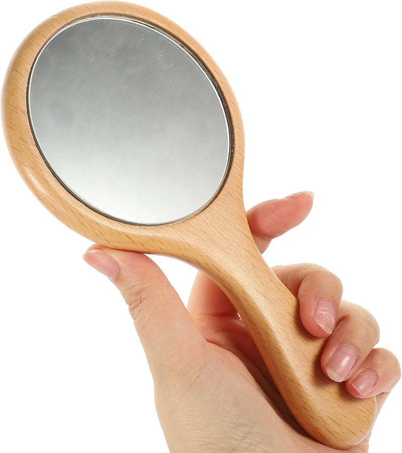 VICASKY Wooden Handle Handheld Mirror Small Portable Cosmetic Makeup Mirror Travel Decorative Simple for Personal Care - Image 4