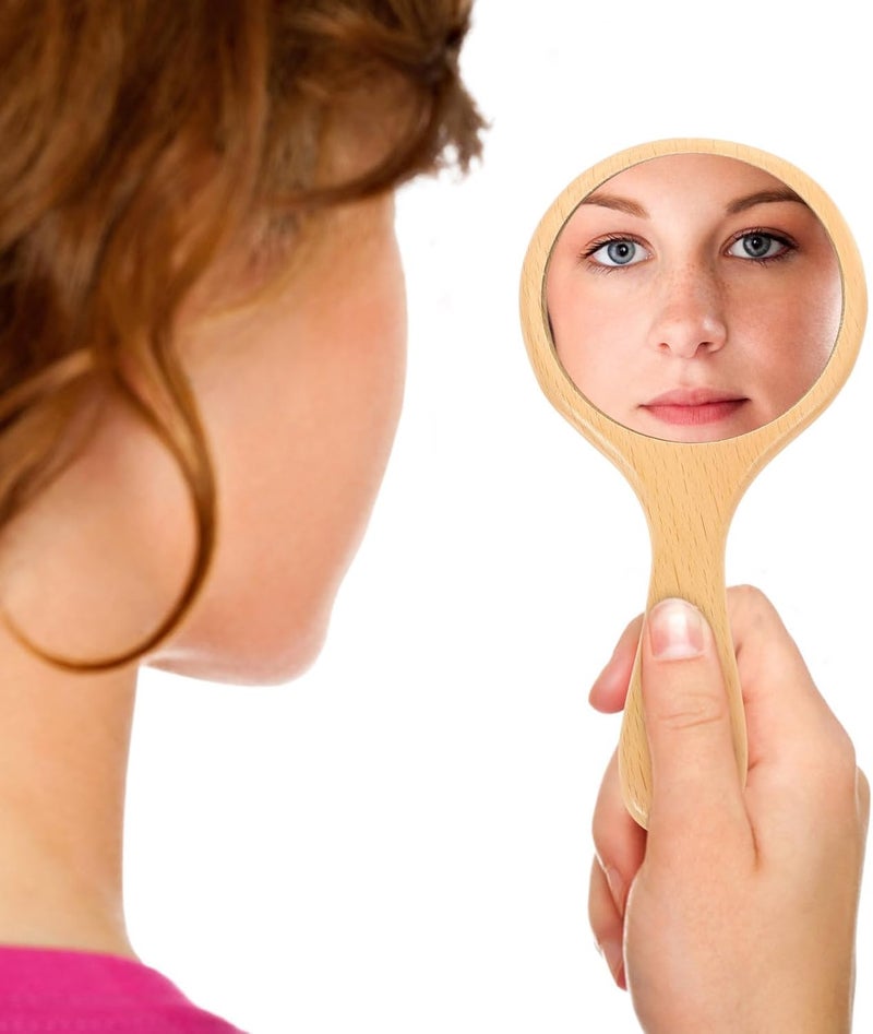 VICASKY Wooden Handle Handheld Mirror Small Portable Cosmetic Makeup Mirror Travel Decorative Simple for Personal Care - Image 5