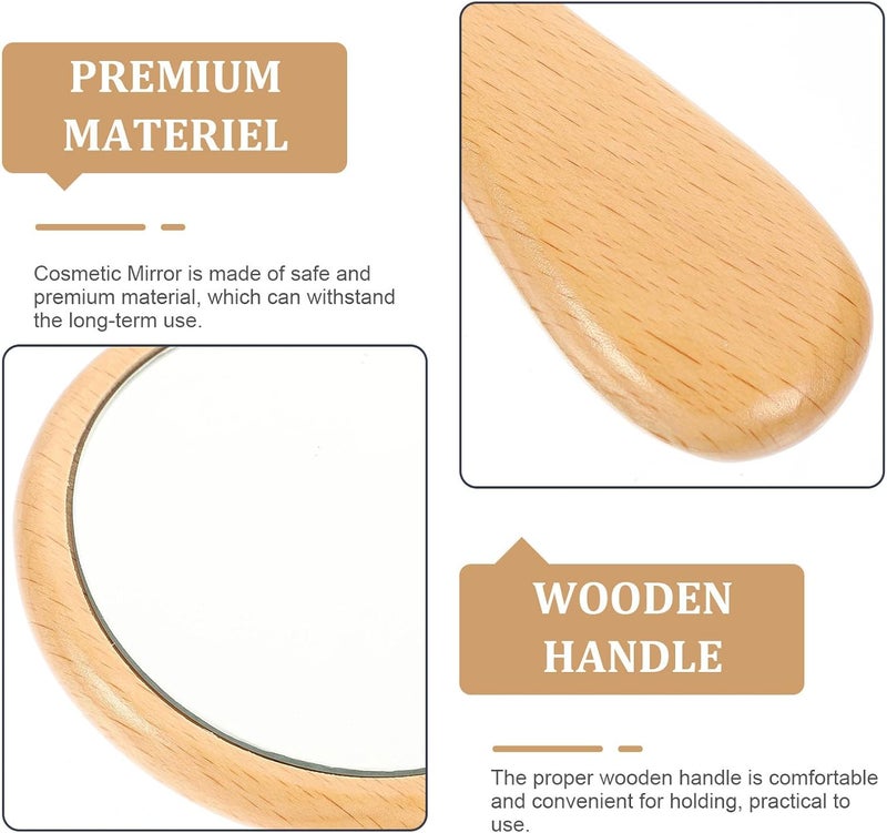 VICASKY Wooden Handle Handheld Mirror Small Portable Cosmetic Makeup Mirror Travel Decorative Simple for Personal Care - Image 3