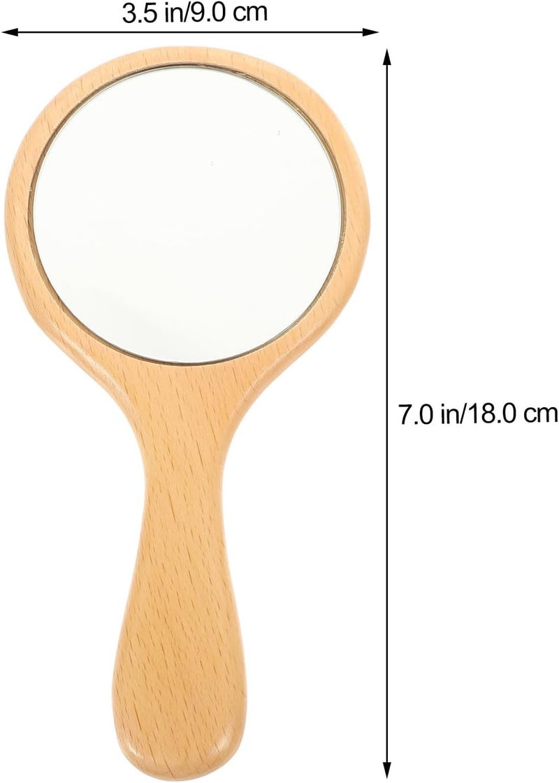 VICASKY Wooden Handle Handheld Mirror Small Portable Cosmetic Makeup Mirror Travel Decorative Simple for Personal Care - Image 2