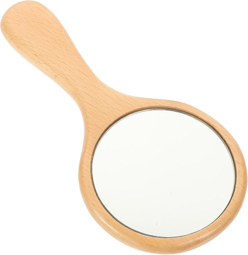 VICASKY Wooden Handle Handheld Mirror Small Portable Cosmetic Makeup Mirror Travel Decorative Simple for Personal Care - Image 1