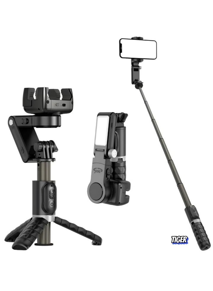 TIGER Stick Gimbal Stabilizer with 360° Rotation Tripod – 2-Axis Auto Face Tracking Selfie Stick with LED Light, Remote Control, Intelligent Stabilizer for Android/iPhone Vlogging, YouTube, TikTok Videos - Image 1